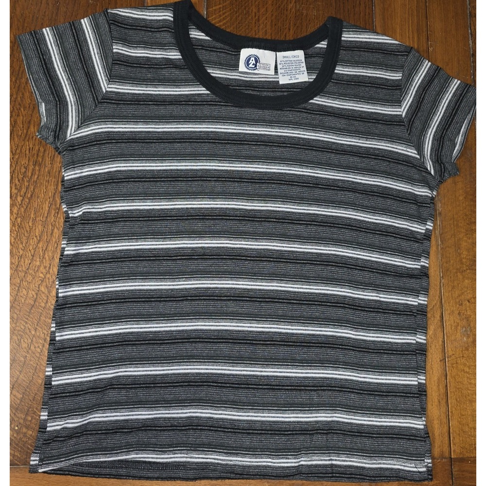 Arizona Jean‎ Co Shirt Gray , Black, White Striped  Crop Size Small Y2K